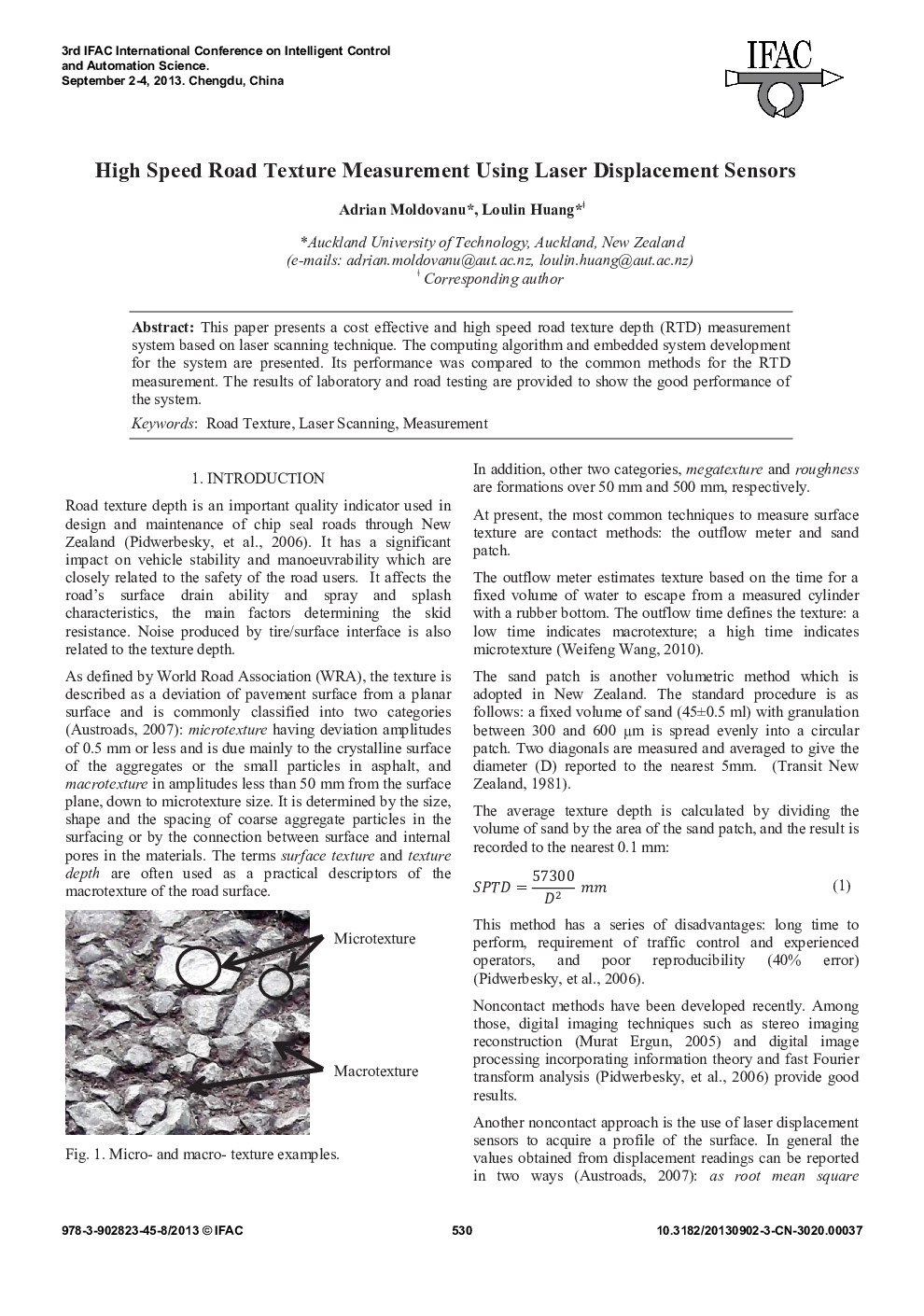High Speed Road Texture Measurement Using Laser Displacement Sensors