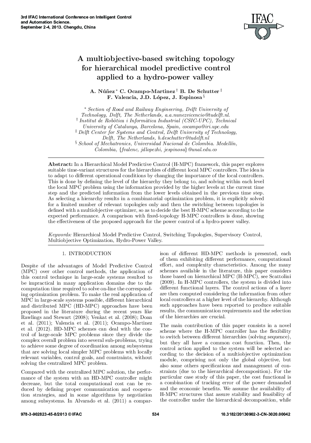 A multiobjective-based switching topology for hierarchical model predictive control applied to a hydro-power valley