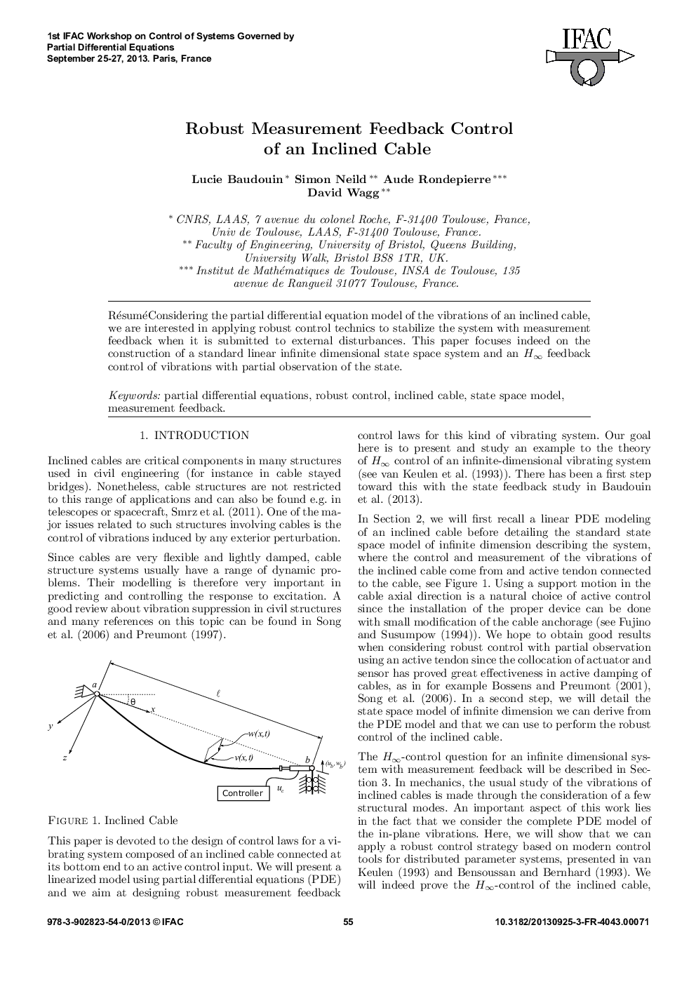 Robust Measurement Feedback Control of an Inclined Cable