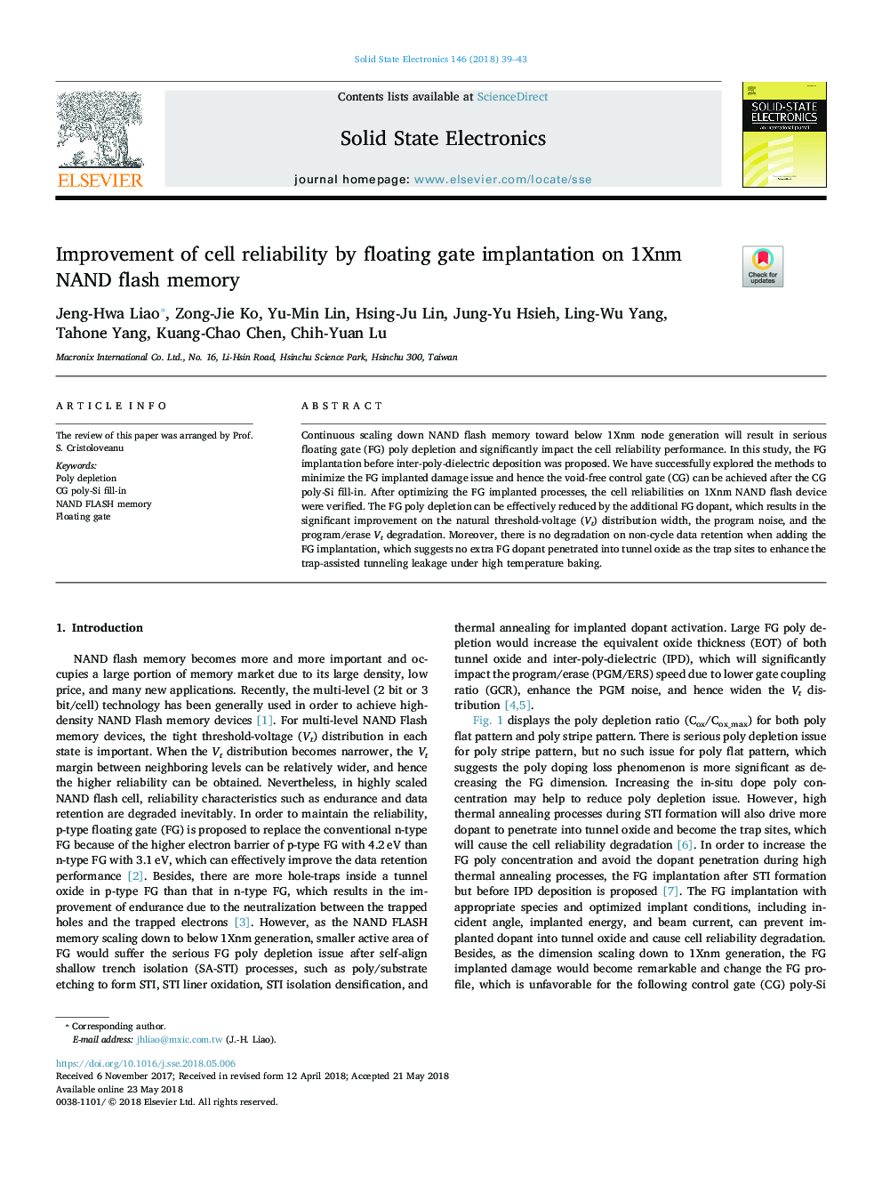 Improvement of cell reliability by floating gate implantation on 1Xnm NAND flash memory