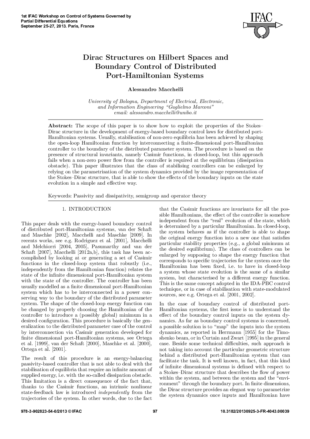 عکس صفحه اول مقاله: Dirac Structures on Hilbert Spaces and Boundary Control of Distributed Port-Hamiltonian Systems Dirac Structures on Hilbert Spaces and Boundary Control of Distributed Port-Hamiltonian Systems