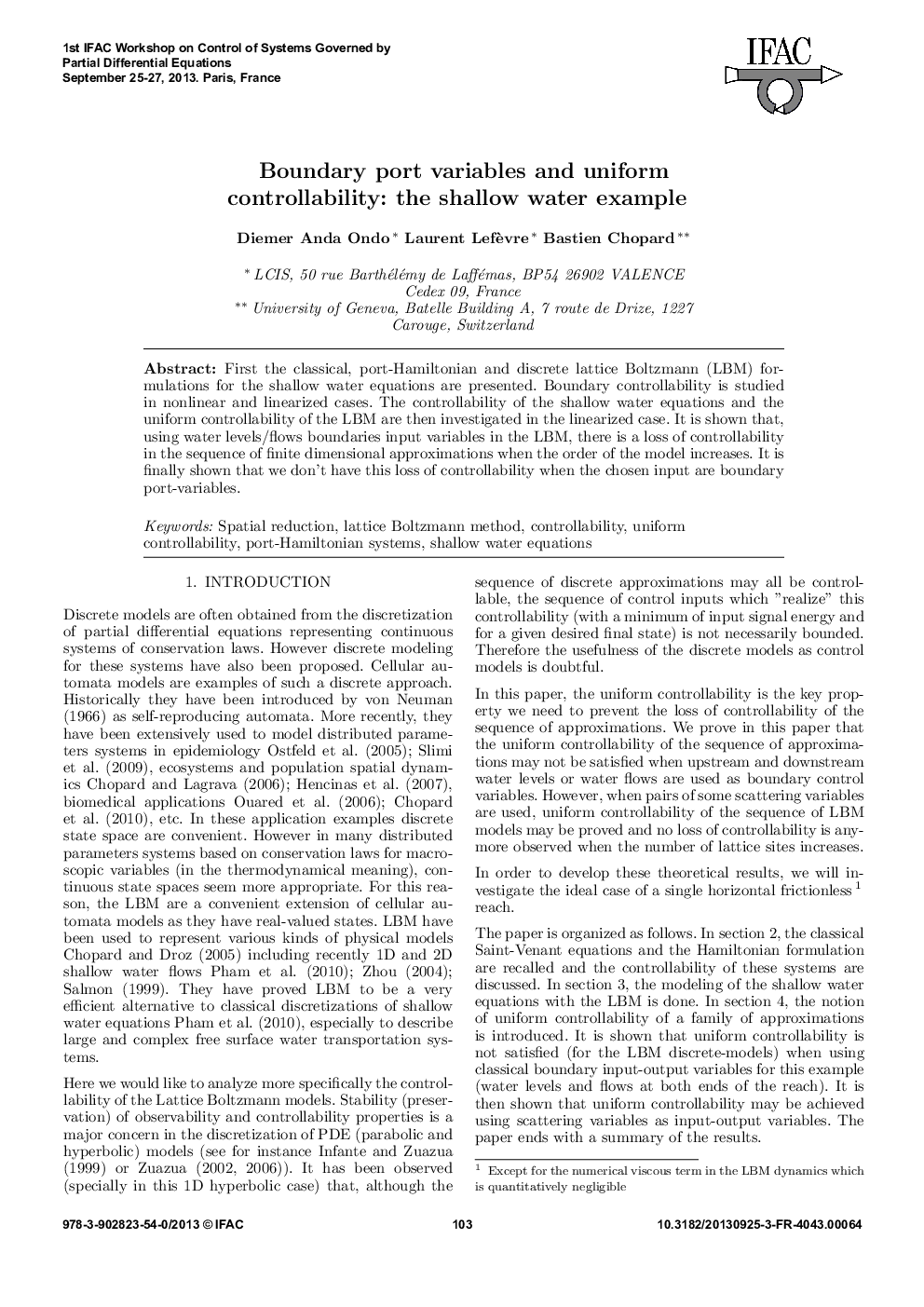 عکس صفحه اول مقاله: Boundary port variables and uniform controllability: the shallow water example Boundary port variables and uniform controllability: the shallow water example
