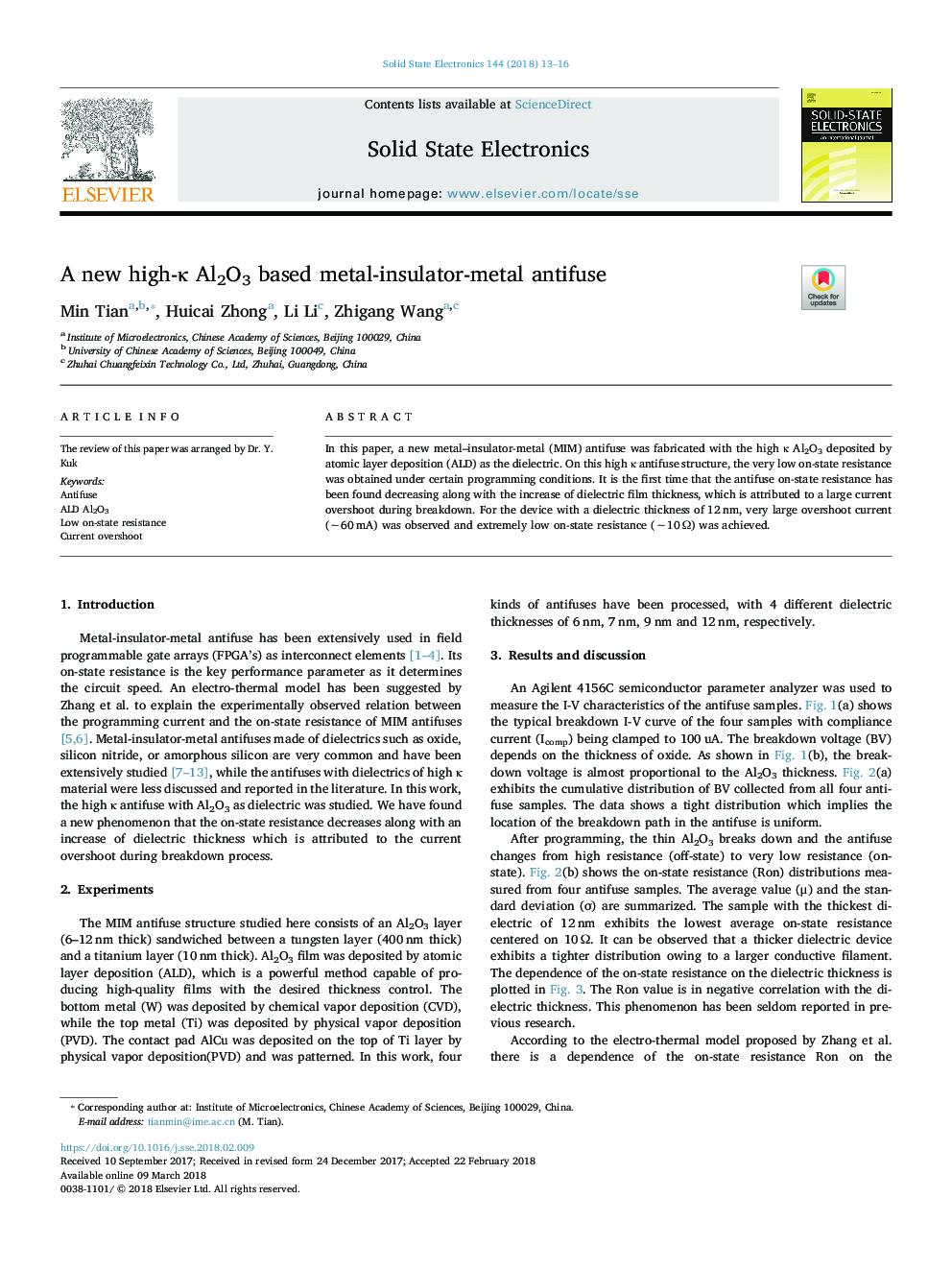 A new high-Îº Al2O3 based metal-insulator-metal antifuse