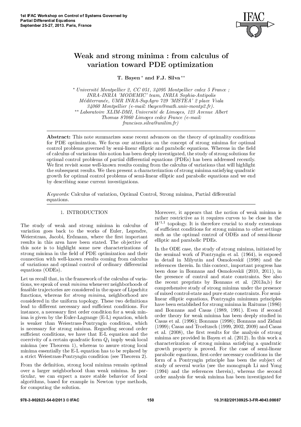 Weak and strong minima : from calculus of variation toward PDE optimization