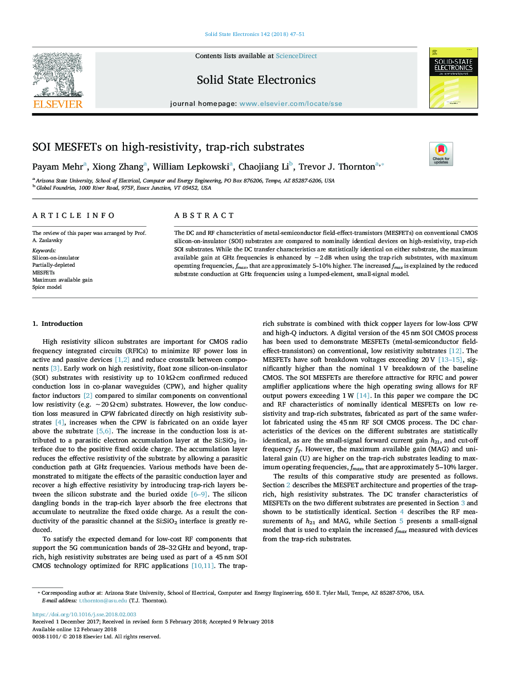 SOI MESFETs on high-resistivity, trap-rich substrates