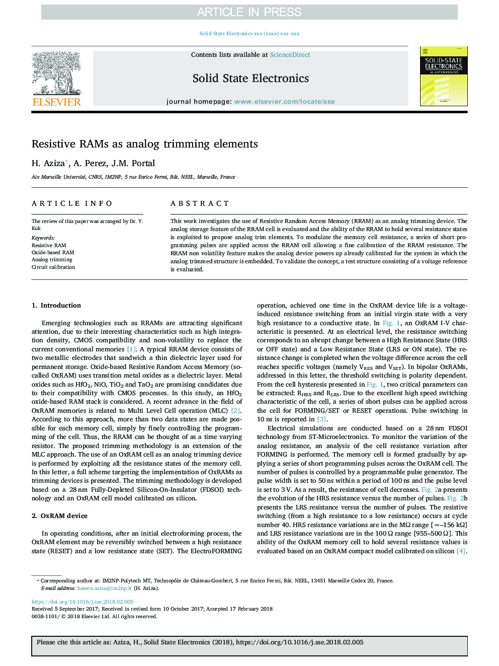 Resistive RAMs as analog trimming elements