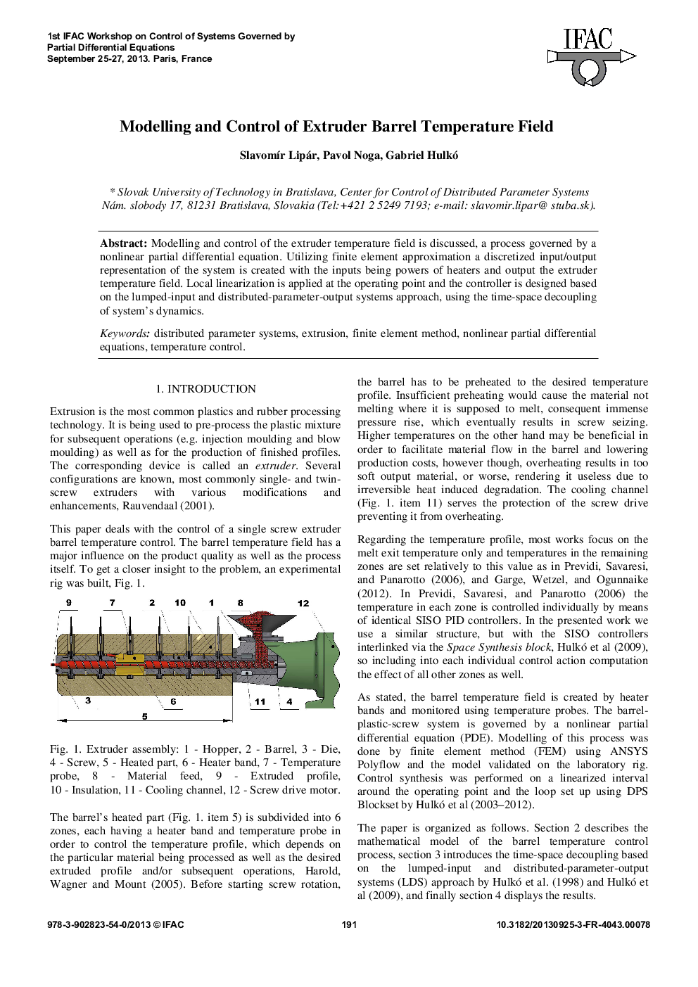 Modelling and Control of Extruder Barrel Temperature Field