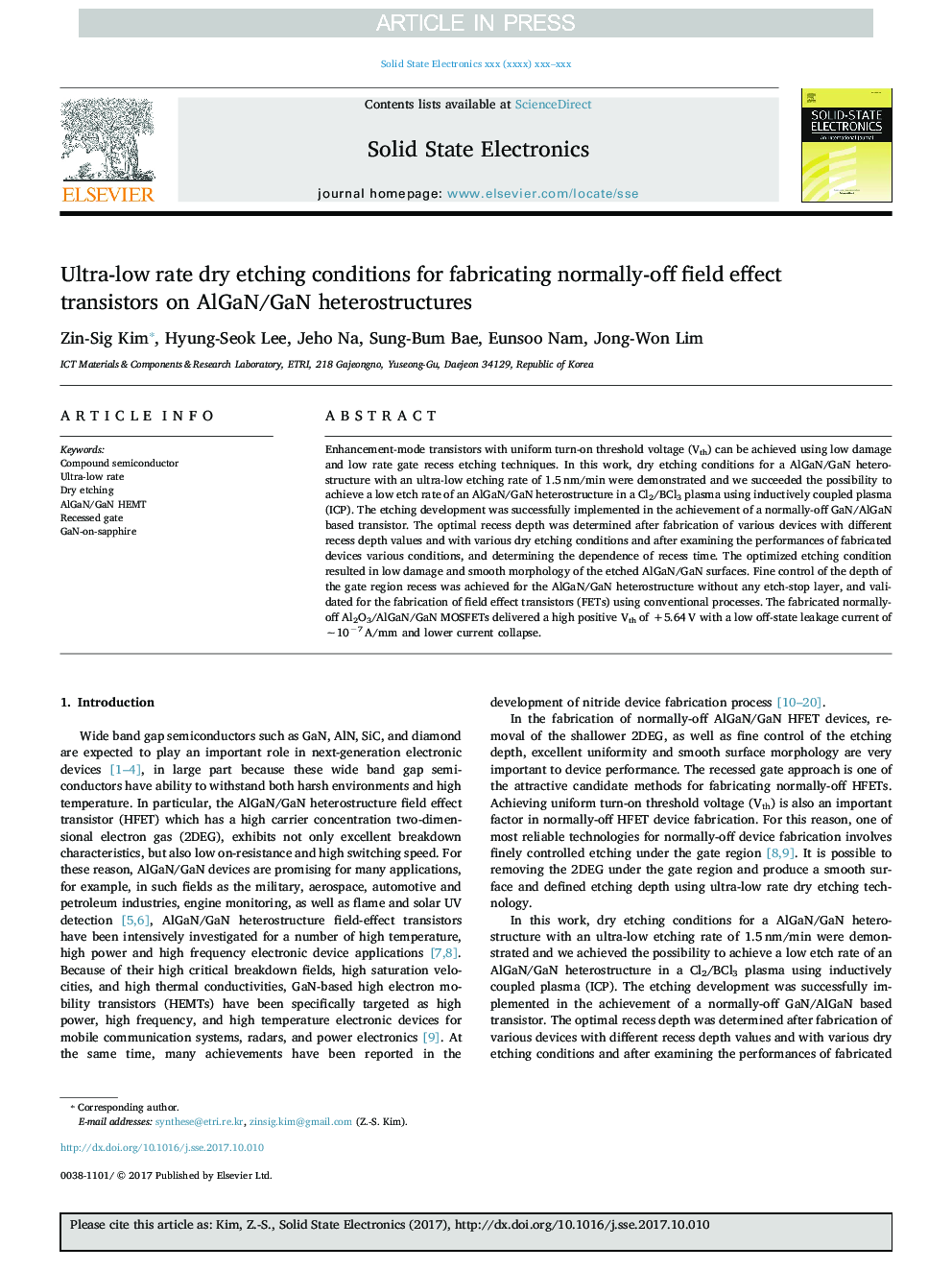 Ultra-low rate dry etching conditions for fabricating normally-off field effect transistors on AlGaN/GaN heterostructures