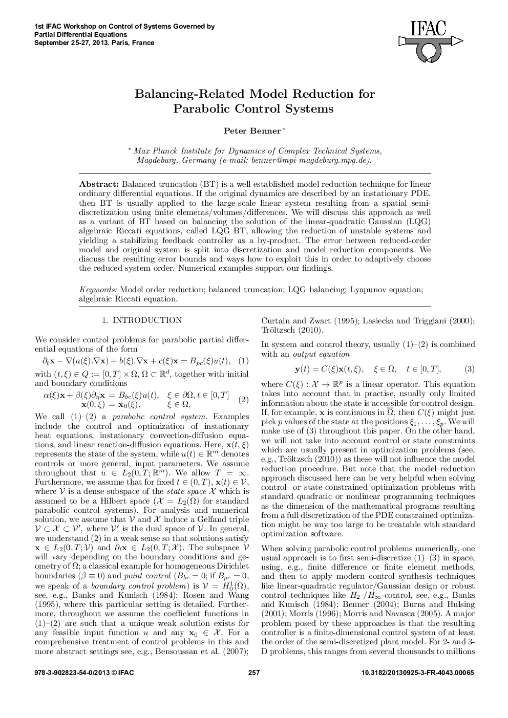 عکس صفحه اول مقاله: Balancing-Related Model Reduction for Parabolic Control Systems Balancing-Related Model Reduction for Parabolic Control Systems