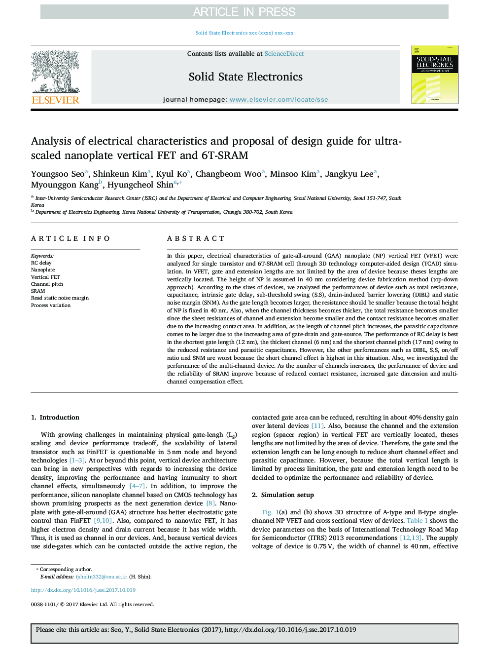 Analysis of electrical characteristics and proposal of design guide for ultra-scaled nanoplate vertical FET and 6T-SRAM