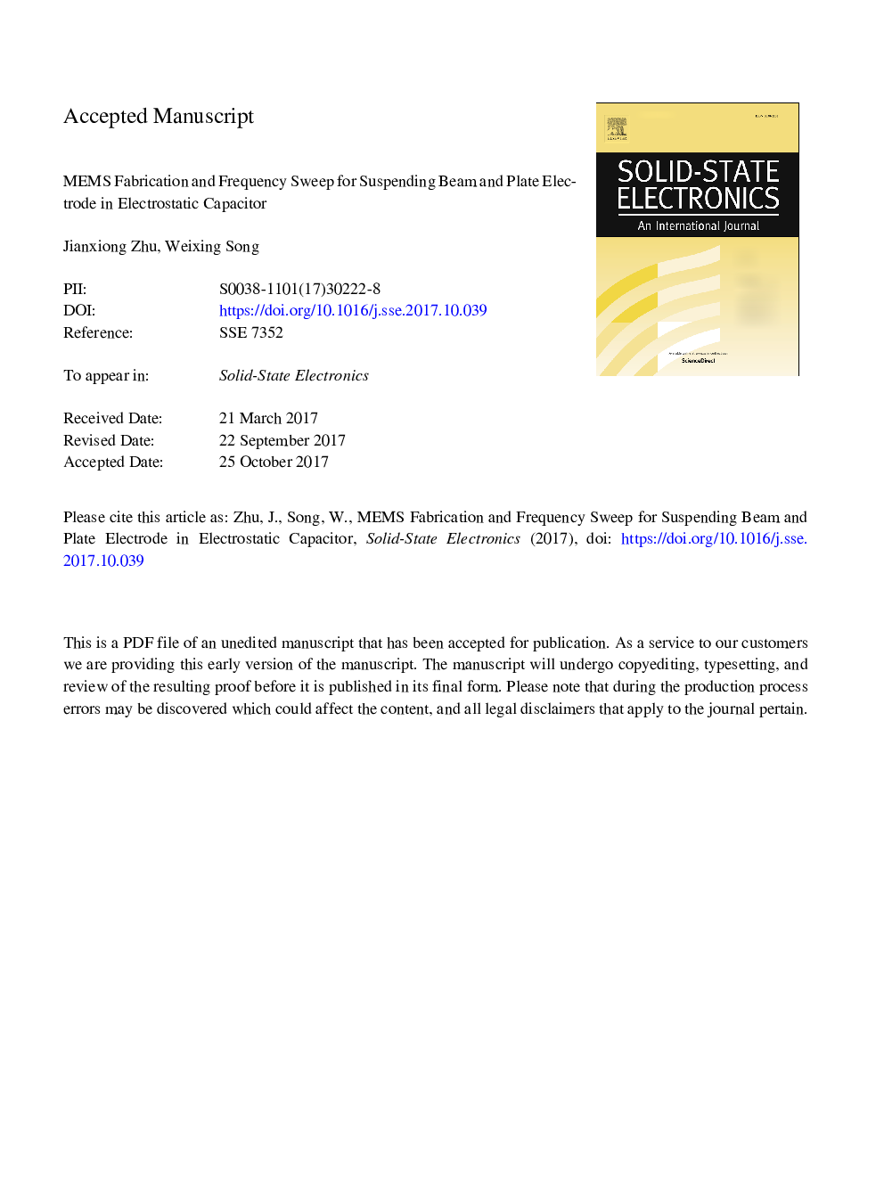 MEMS fabrication and frequency sweep for suspending beam and plate electrode in electrostatic capacitor