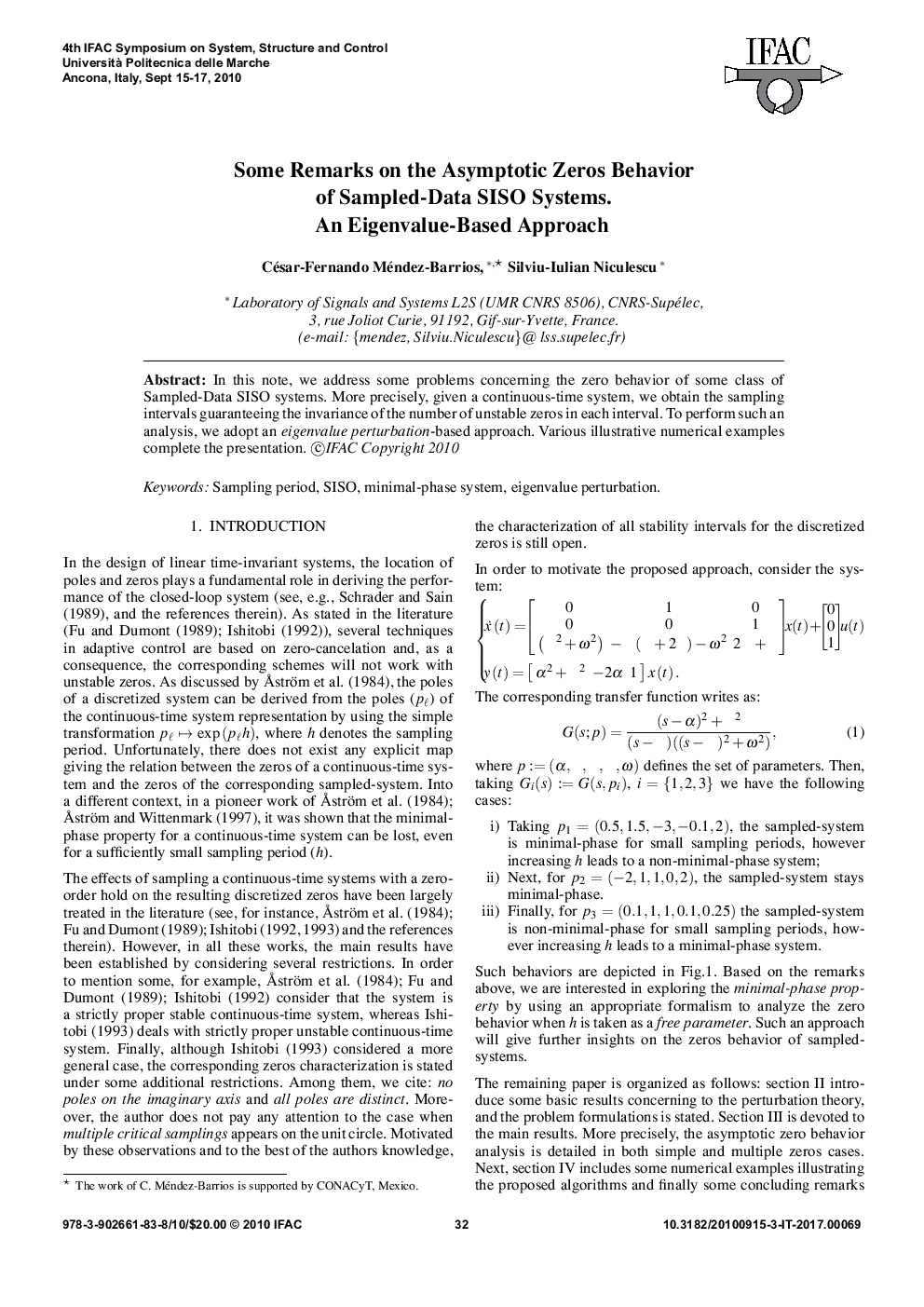 عکس صفحه اول مقاله: Some Remarks on the Asymptotic Zeros Behavior of Sampled-Data SISO Systems.: An Eigenvalue-Based Approach Some Remarks on the Asymptotic Zeros Behavior of Sampled-Data SISO Systems.: An Eigenvalue-Based Approach