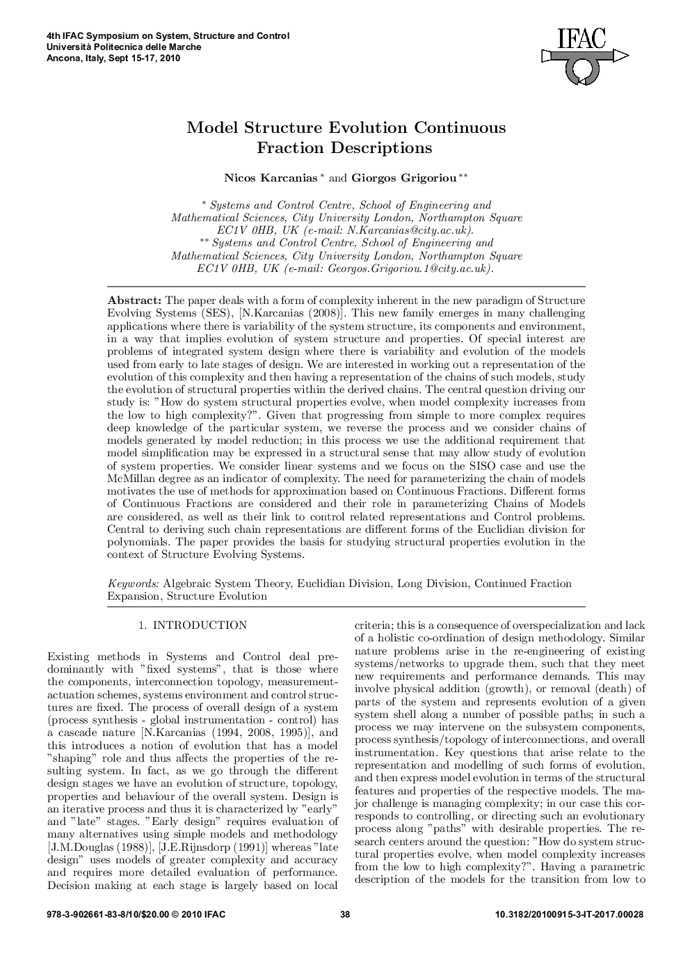 عکس صفحه اول مقاله: Model Structure Evolution Continuous Fraction Descriptions Model Structure Evolution Continuous Fraction Descriptions