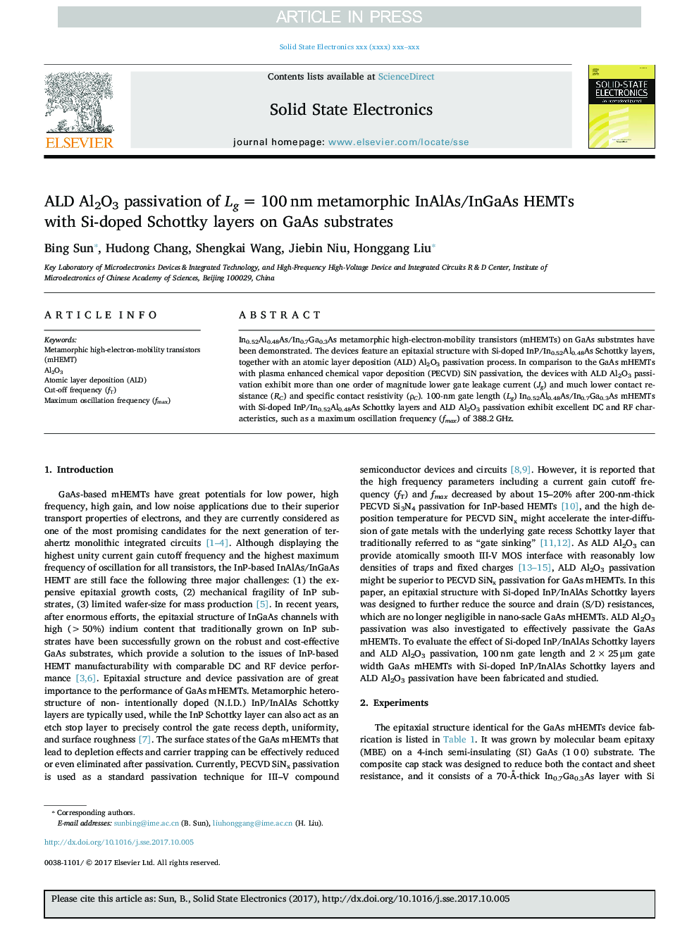 ALD Al2O3 passivation of Lgâ¯=â¯100â¯nm metamorphic InAlAs/InGaAs HEMTs with Si-doped Schottky layers on GaAs substrates