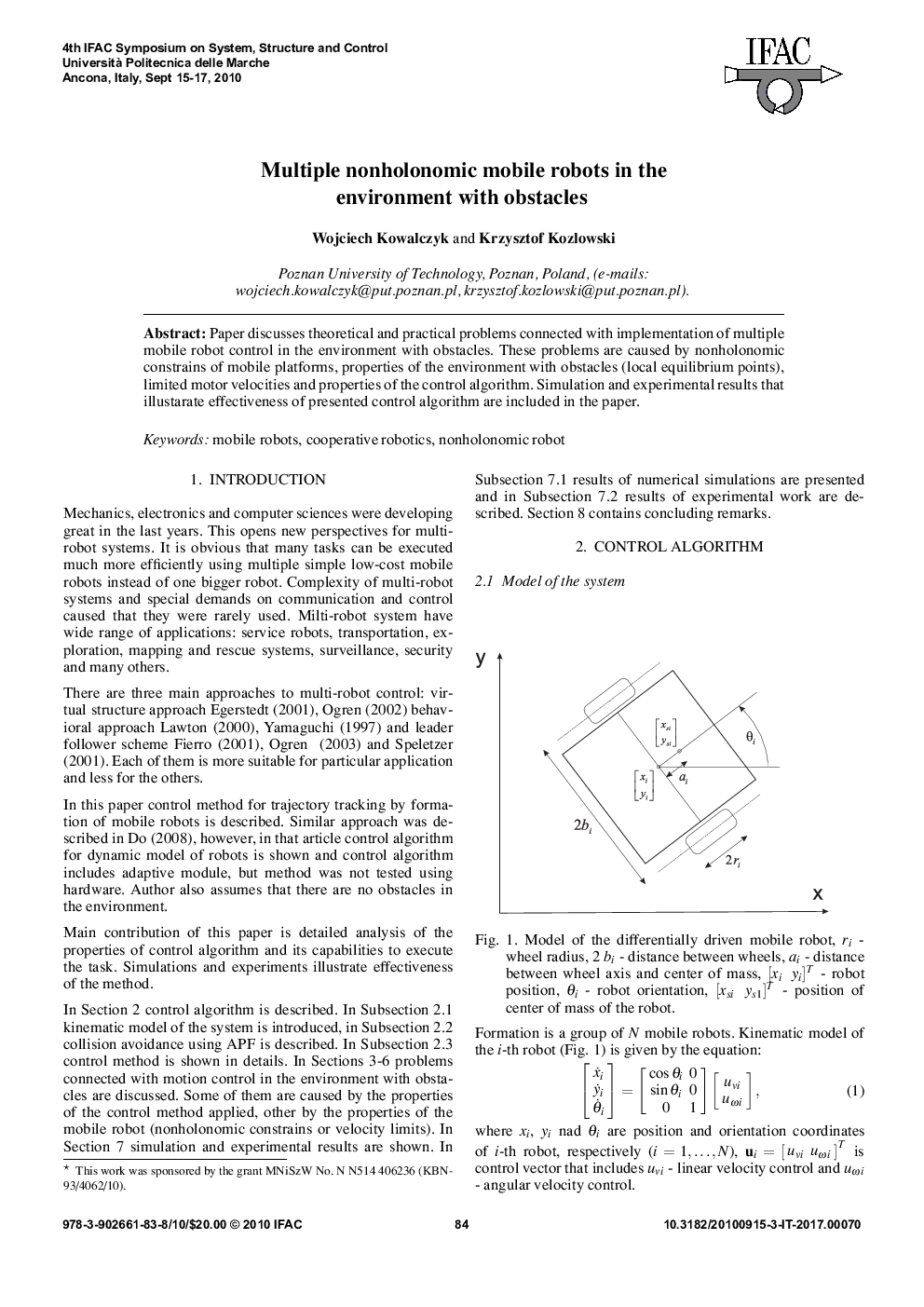 Multiple nonholonomic mobile robots in the environment with obstacles 