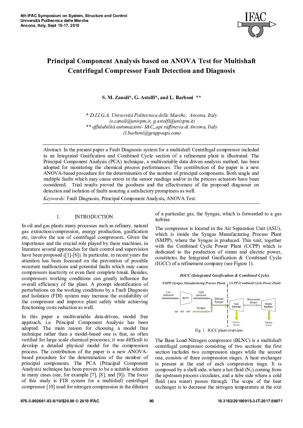 Principal Component Analysis based on ANOVA Test for Multishaft Centrifugal Compressor Fault Detection and Diagnosis