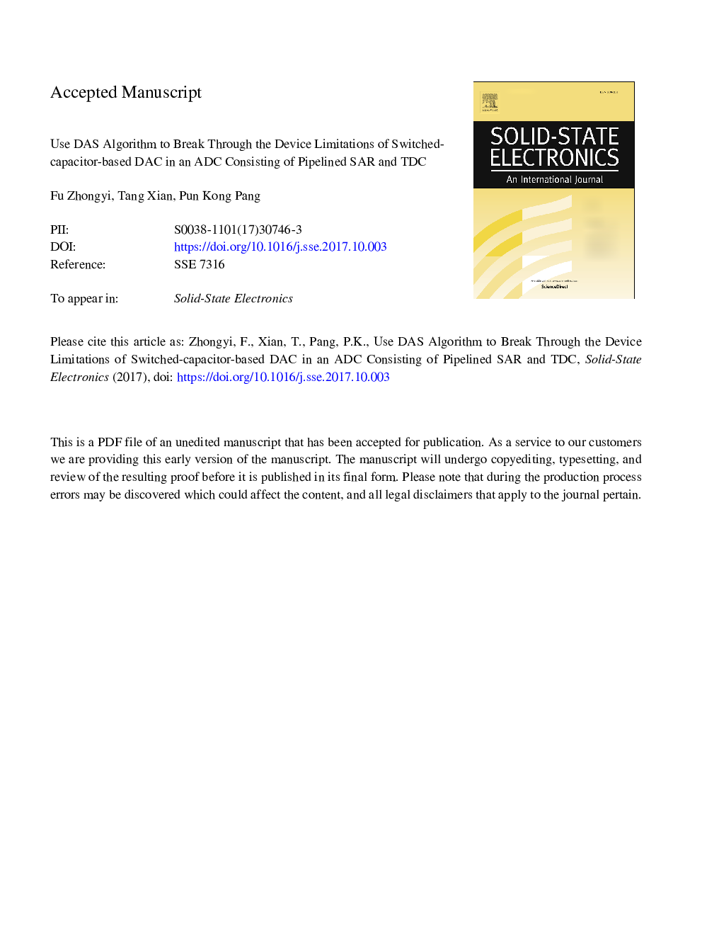 Use DAS algorithm to break through the device limitations of switched-capacitor-based DAC in an ADC consisting of pipelined SAR and TDC