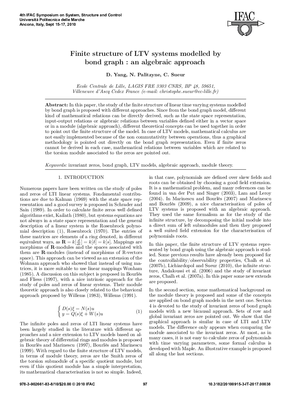 Finite structure of LTV systems modelled by bond graph : an algebraic approach