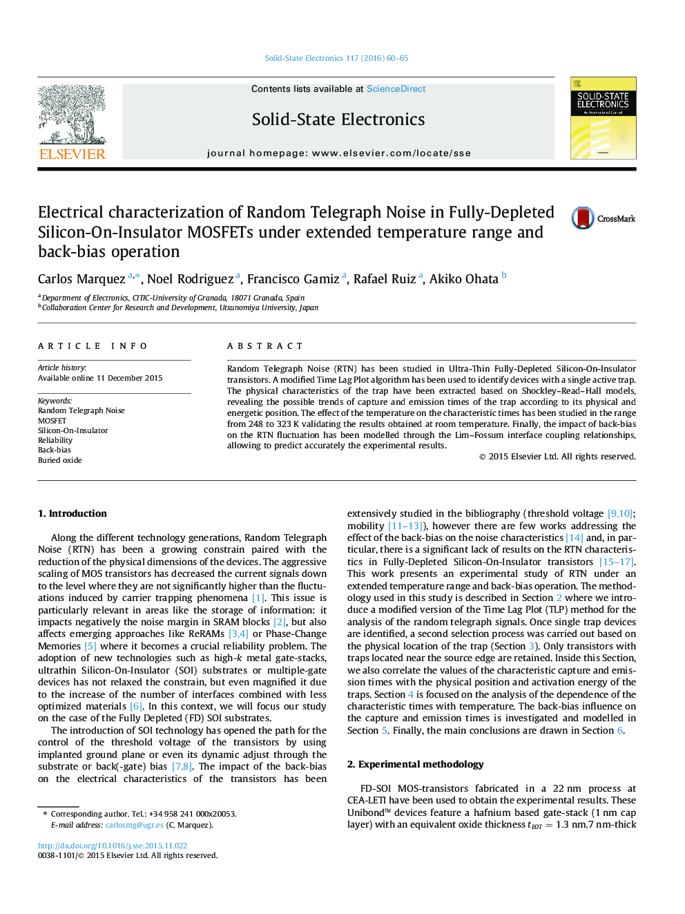 Electrical characterization of Random Telegraph Noise in Fully-Depleted Silicon-On-Insulator MOSFETs under extended temperature range and back-bias operation