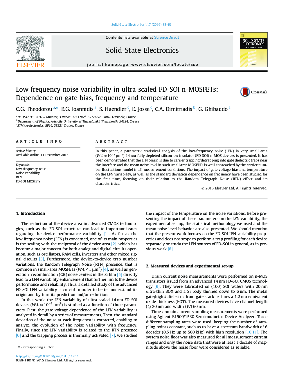 Low frequency noise variability in ultra scaled FD-SOI n-MOSFETs: Dependence on gate bias, frequency and temperature