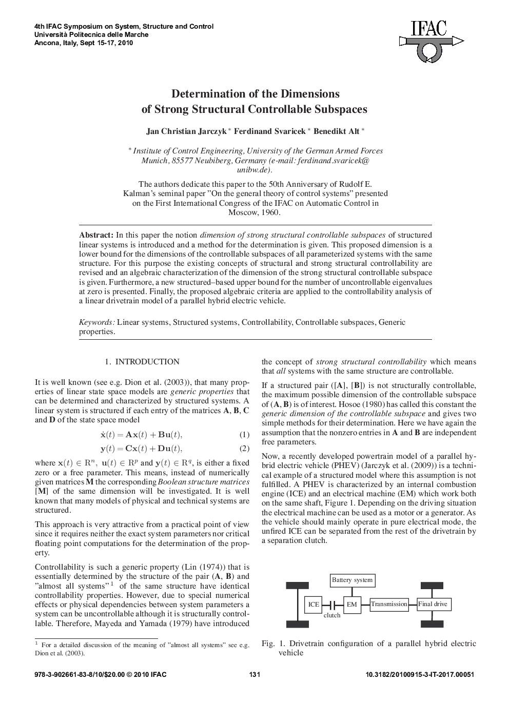 عکس صفحه اول مقاله: Determination of the Dimensions of Strong Structural Controllable Subspaces Determination of the Dimensions of Strong Structural Controllable Subspaces