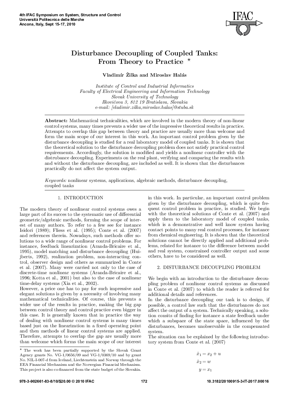 عکس صفحه اول مقاله: Disturbance Decoupling of Coupled Tanks: From Theory to Practice * Disturbance Decoupling of Coupled Tanks: From Theory to Practice *