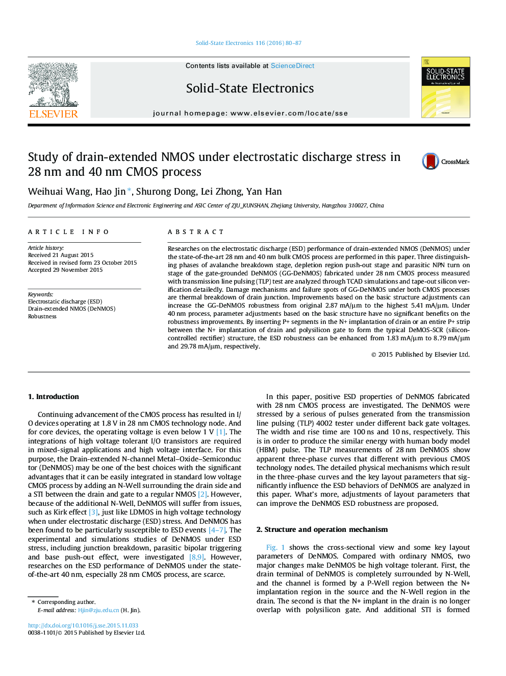 Study of drain-extended NMOS under electrostatic discharge stress in 28Â nm and 40Â nm CMOS process