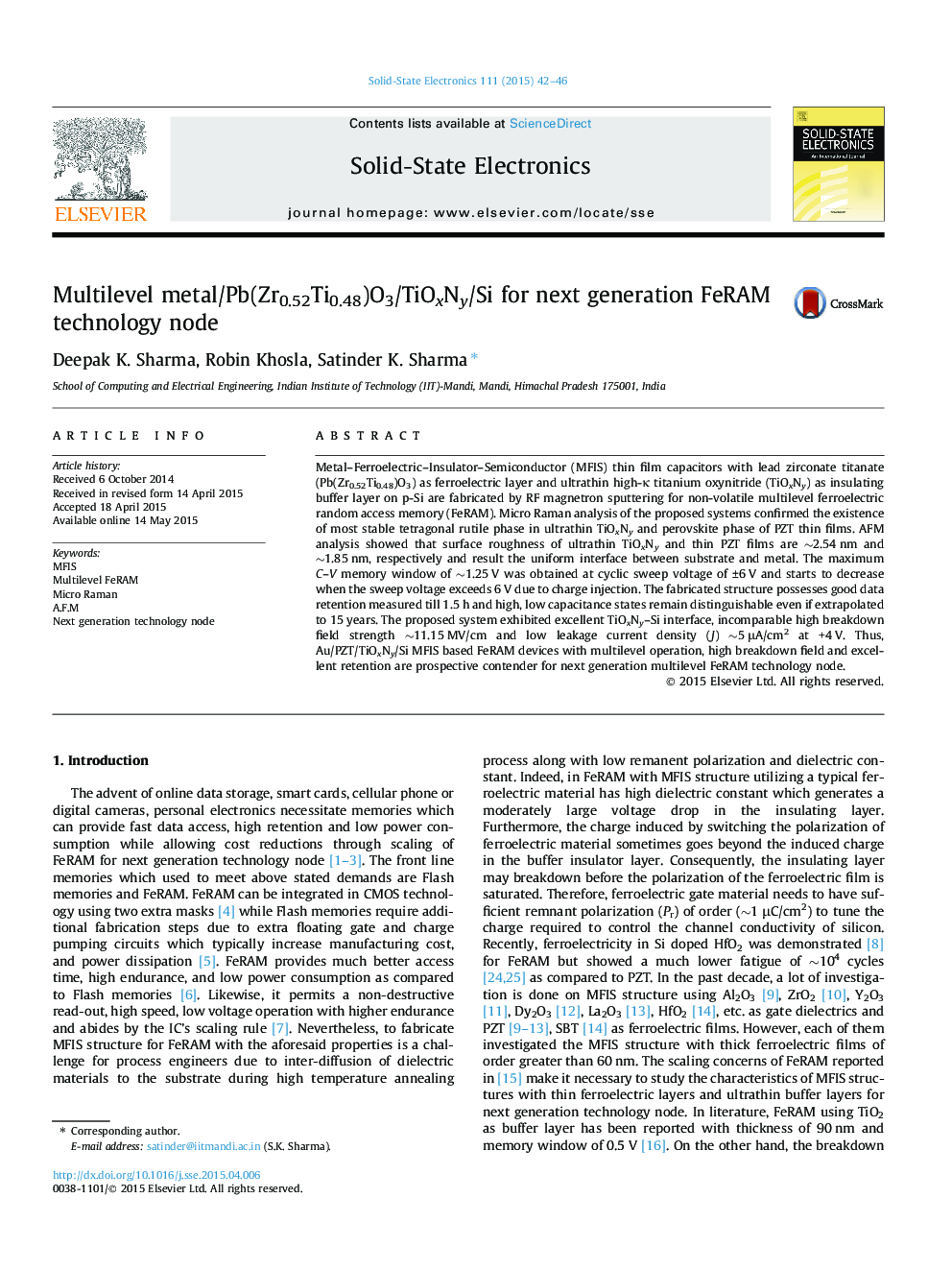 Multilevel metal/Pb(Zr0.52Ti0.48)O3/TiOxNy/Si for next generation FeRAM technology node