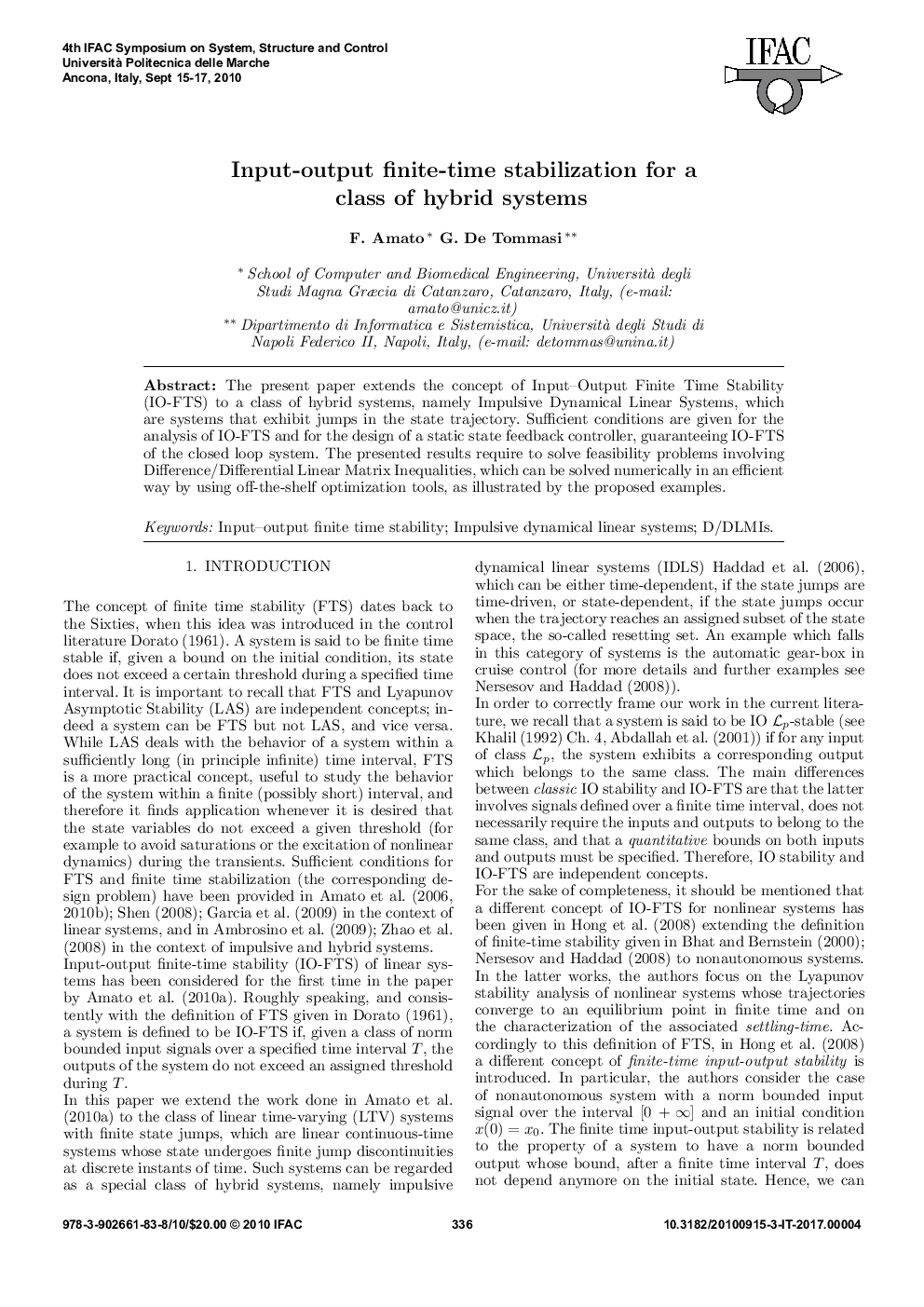 Input-output finite-time stabilization for a class of hybrid systems