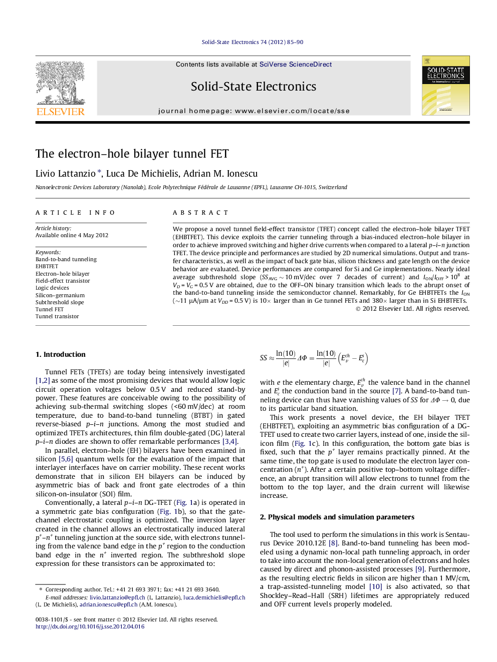 The electron-hole bilayer tunnel FET