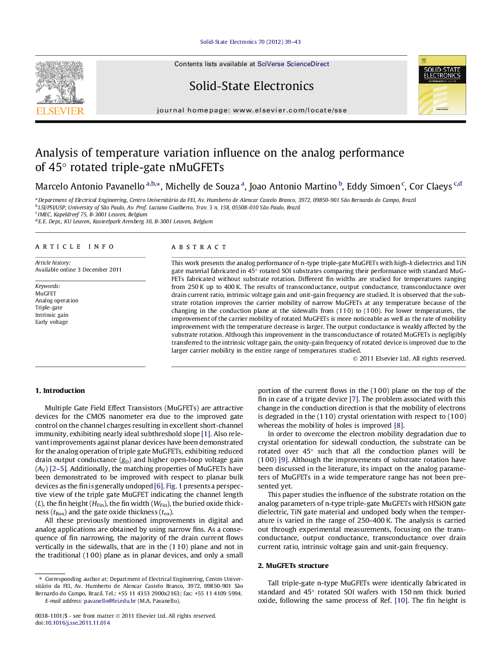 Analysis of temperature variation influence on the analog performance of 45Â° rotated triple-gate nMuGFETs