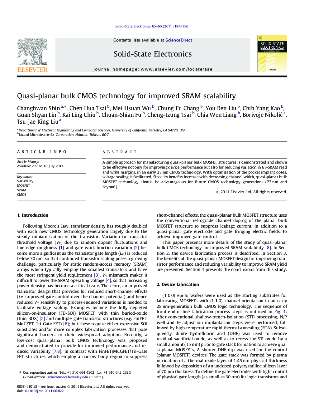 Quasi-planar bulk CMOS technology for improved SRAM scalability