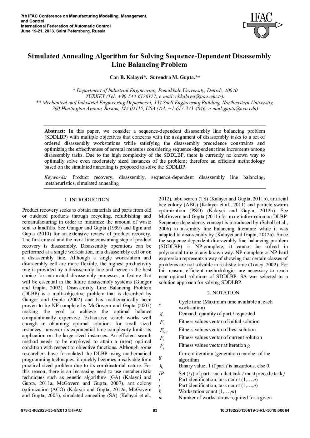 Simulated Annealing Algorithm for Solving Sequence-Dependent Disassembly Line Balancing Problem