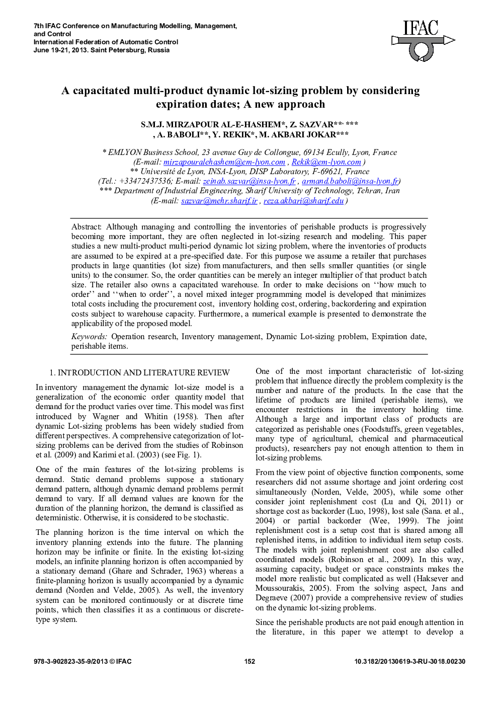 A capacitated multi-product dynamic lot-sizing problem by considering expiration dates; A new approach