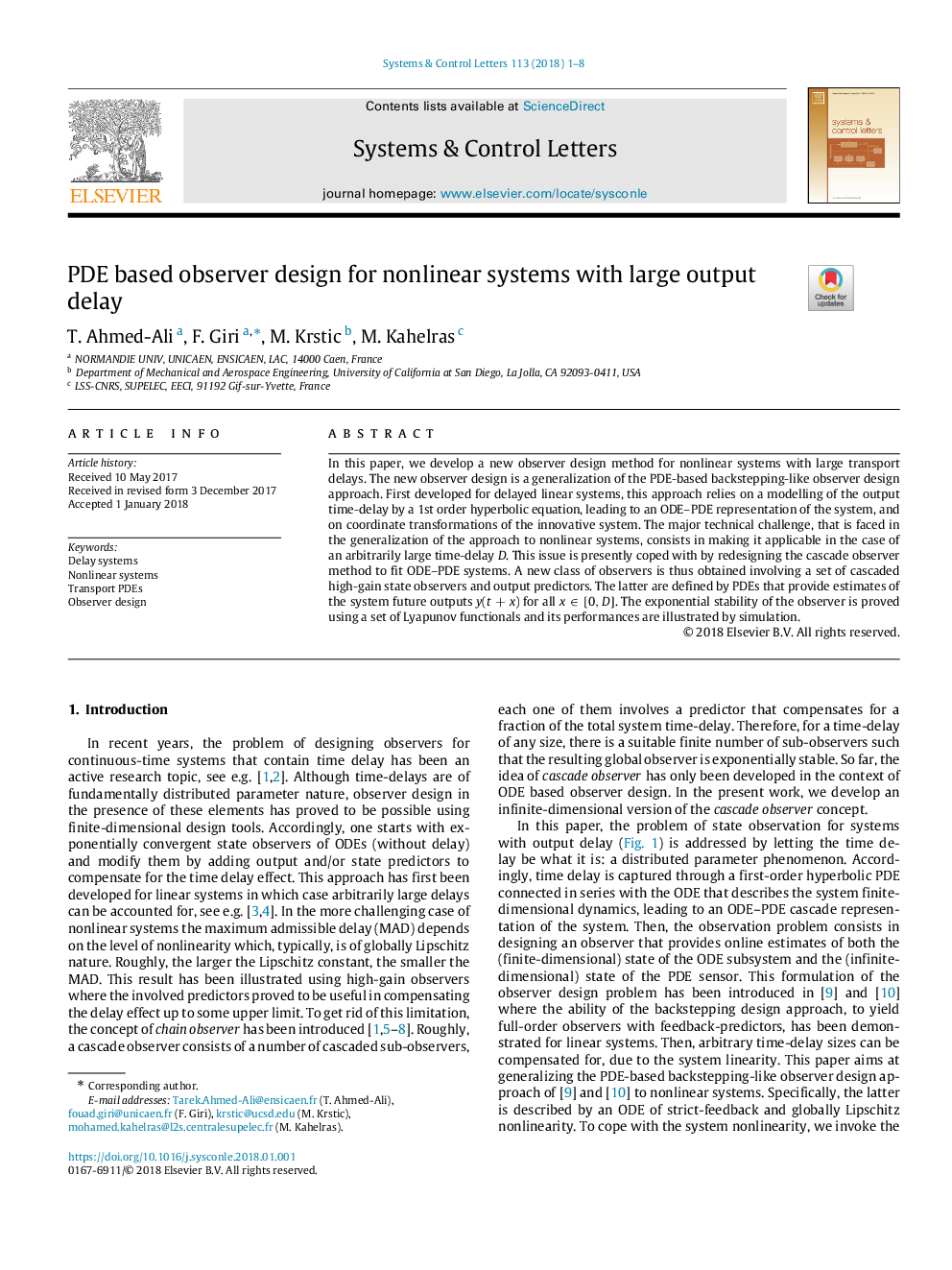 PDE based observer design for nonlinear systems with large output delay