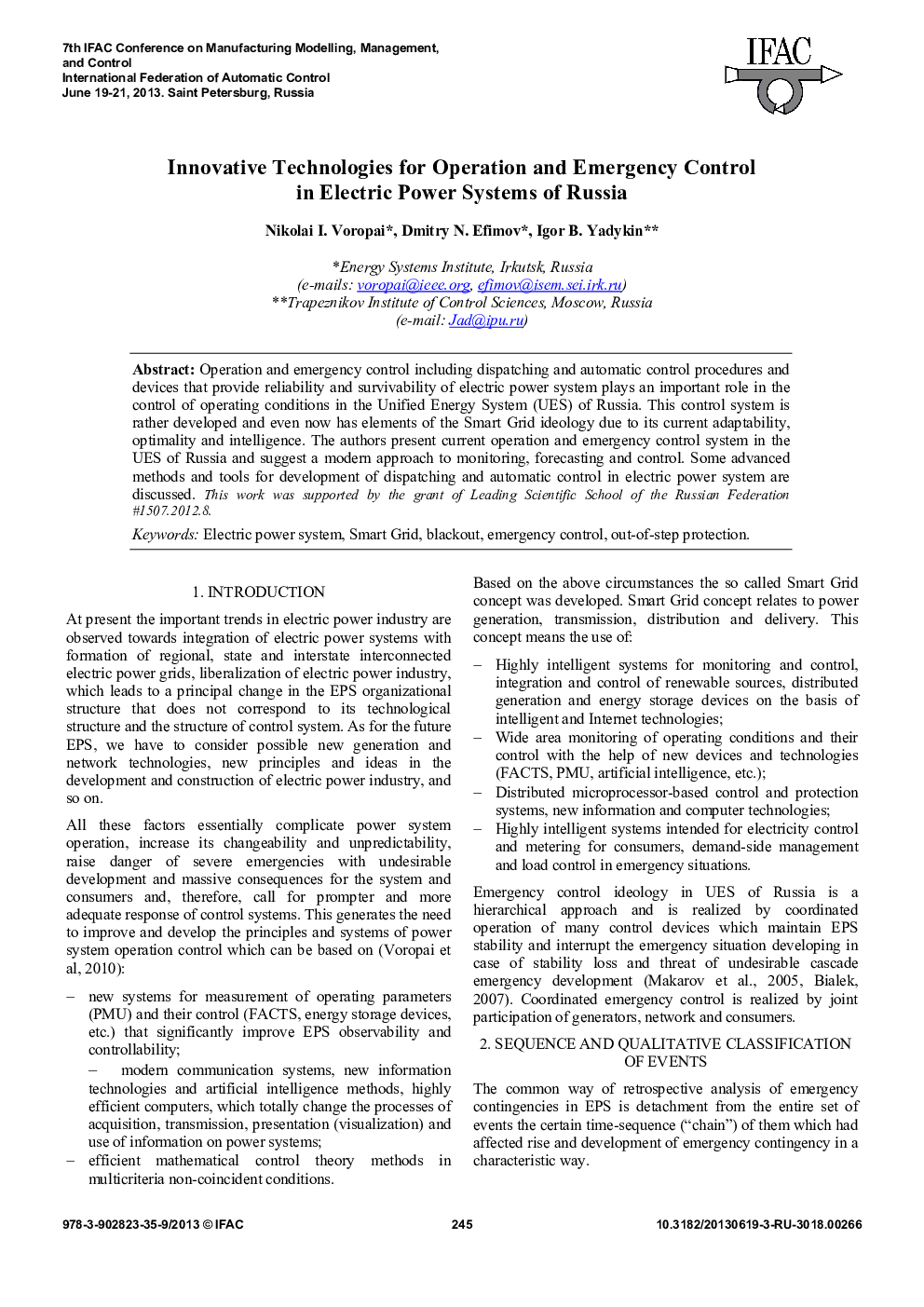 Innovative Technologies for Operation and Emergency Control in Electric Power Systems of Russia