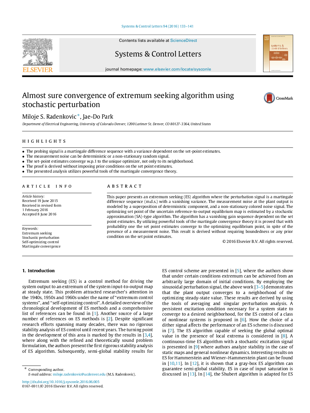 Almost sure convergence of extremum seeking algorithm using stochastic perturbation