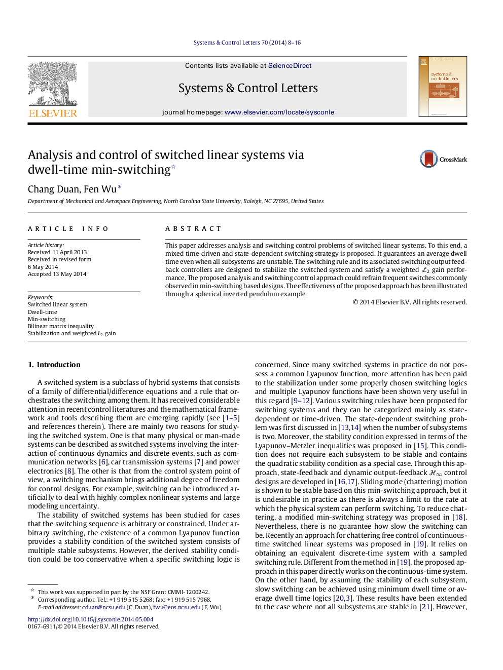 Analysis and control of switched linear systems via dwell-time min-switching