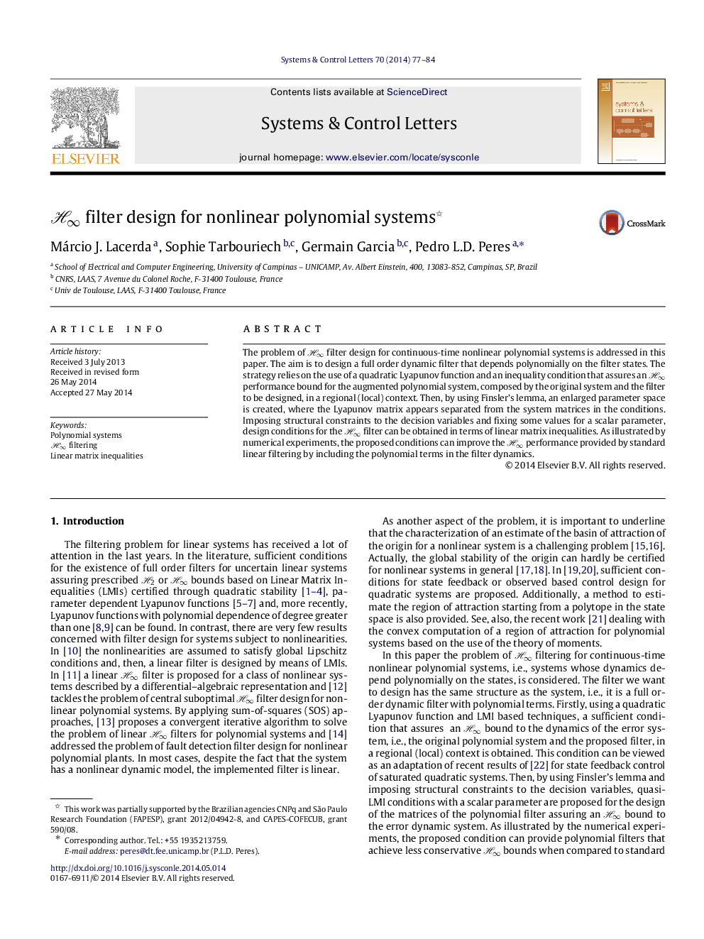 ââ filter design for nonlinear polynomial systems