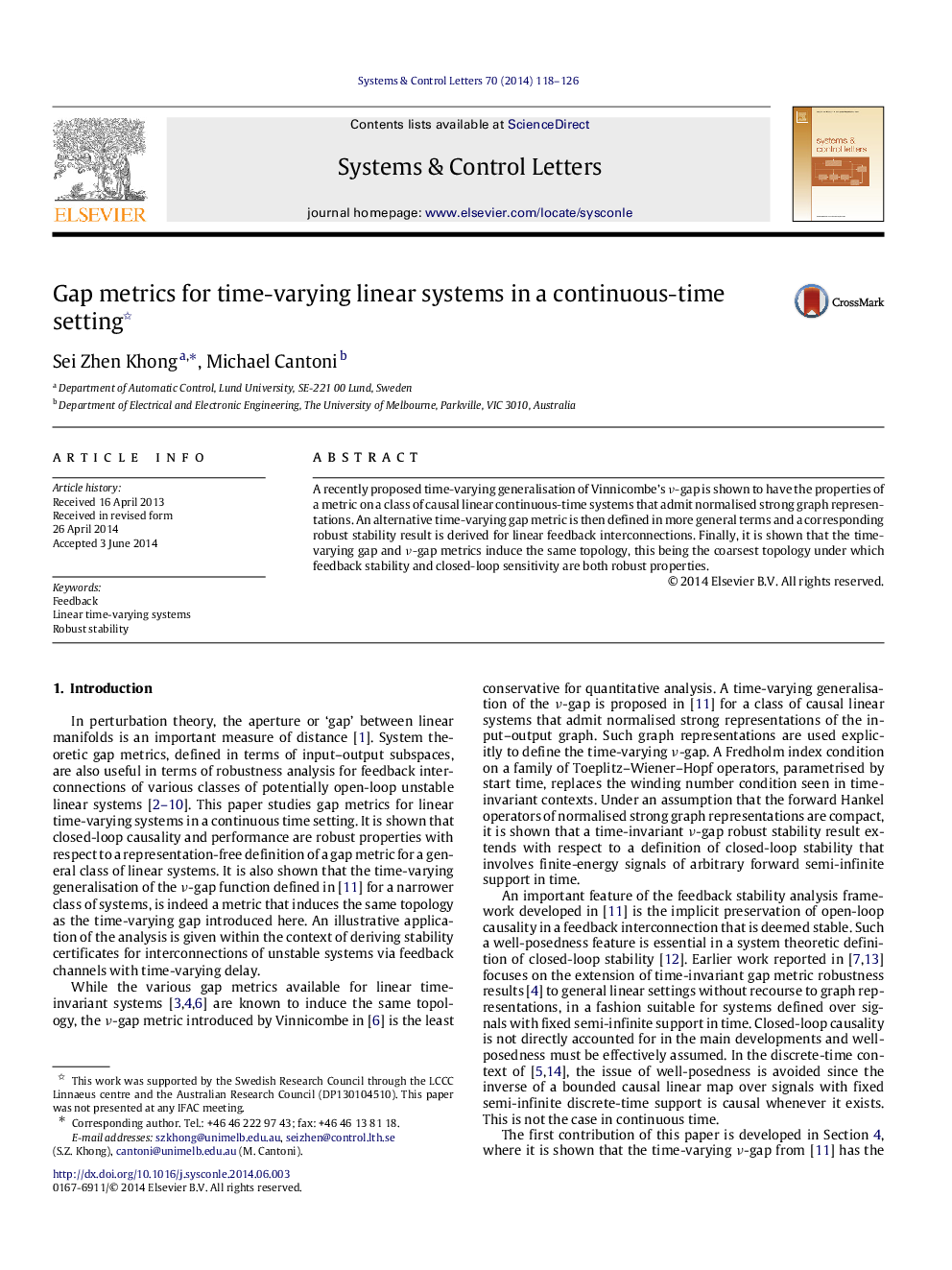 Gap metrics for time-varying linear systems in a continuous-time setting