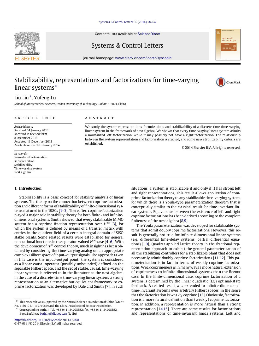 Stabilizability, representations and factorizations for time-varying linear systems