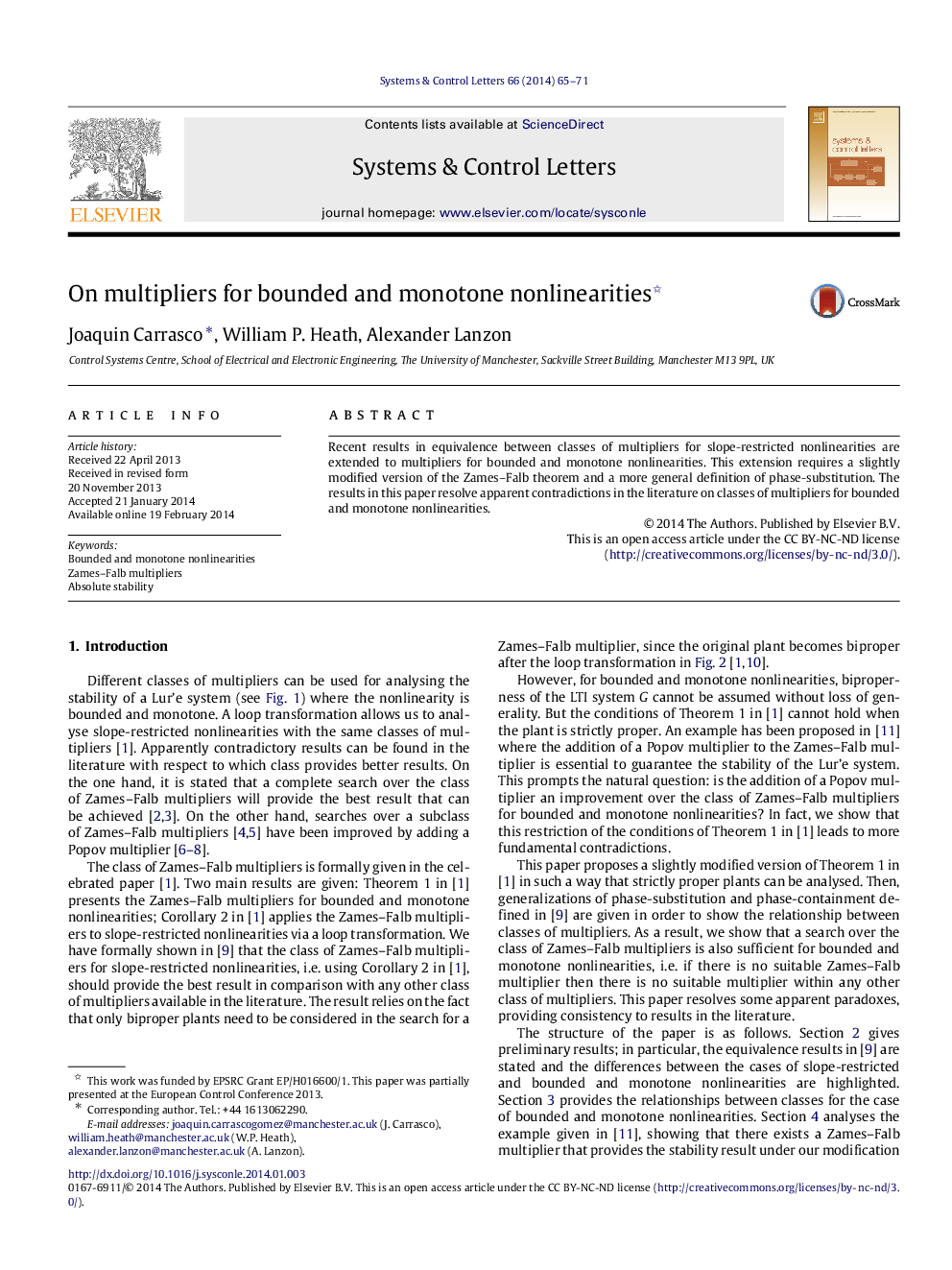 On multipliers for bounded and monotone nonlinearities