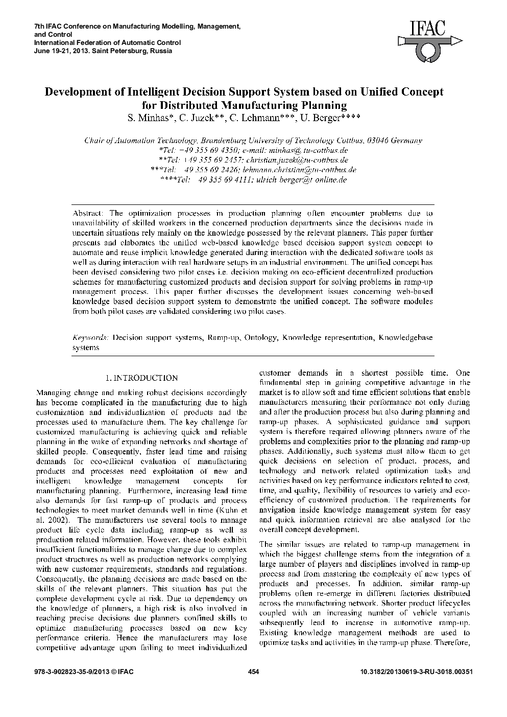Development of Intelligent Decision Support System based on Unified Concept for Distributed Manufacturing Planning
