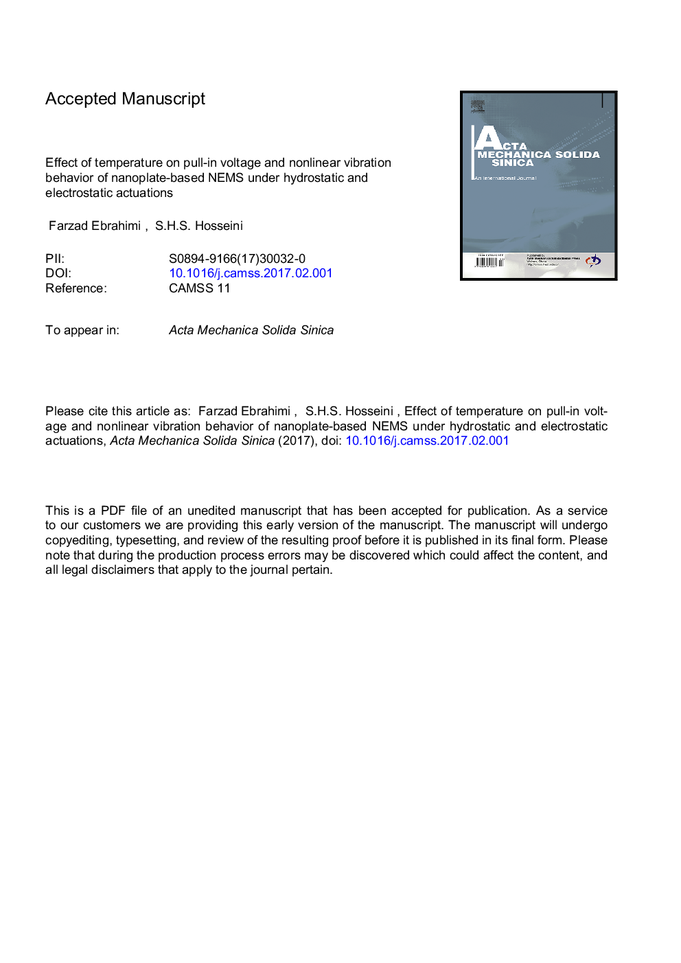 Effect of temperature on pull-in voltage and nonlinear vibration behavior of nanoplate-based NEMS under hydrostatic and electrostatic actuations