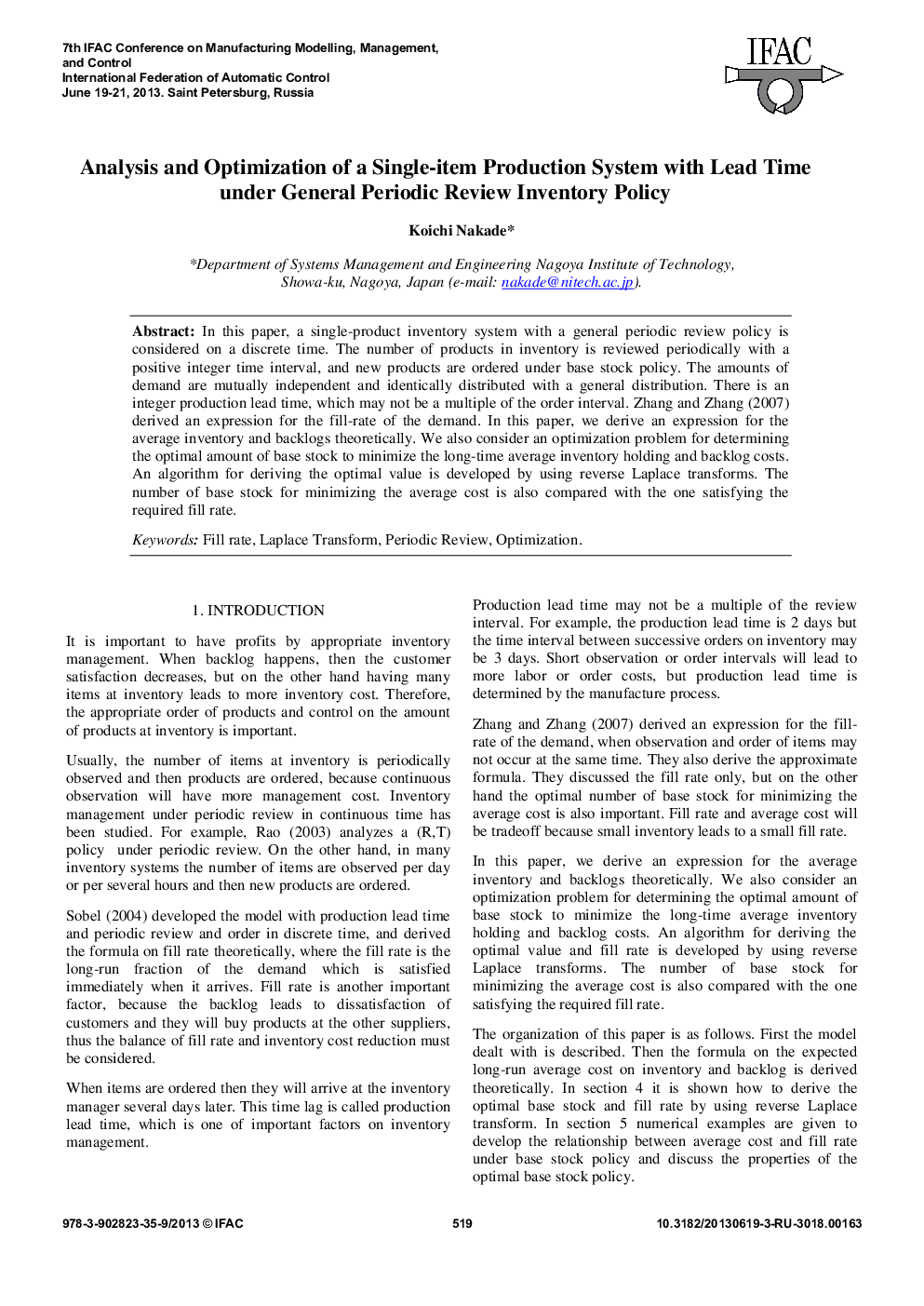 Analysis and Optimization of a Single-item Production System with Lead Time under General Periodic Review Inventory Policy