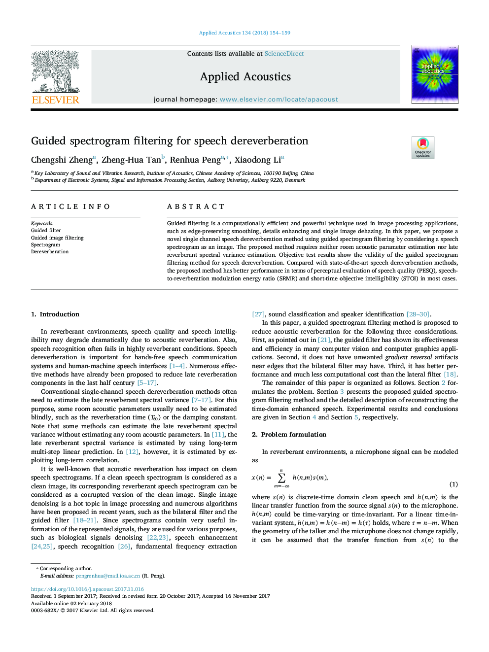 Guided spectrogram filtering for speech dereverberation