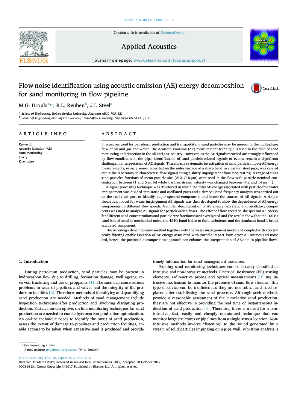 Flow noise identification using acoustic emission (AE) energy decomposition for sand monitoring in flow pipeline