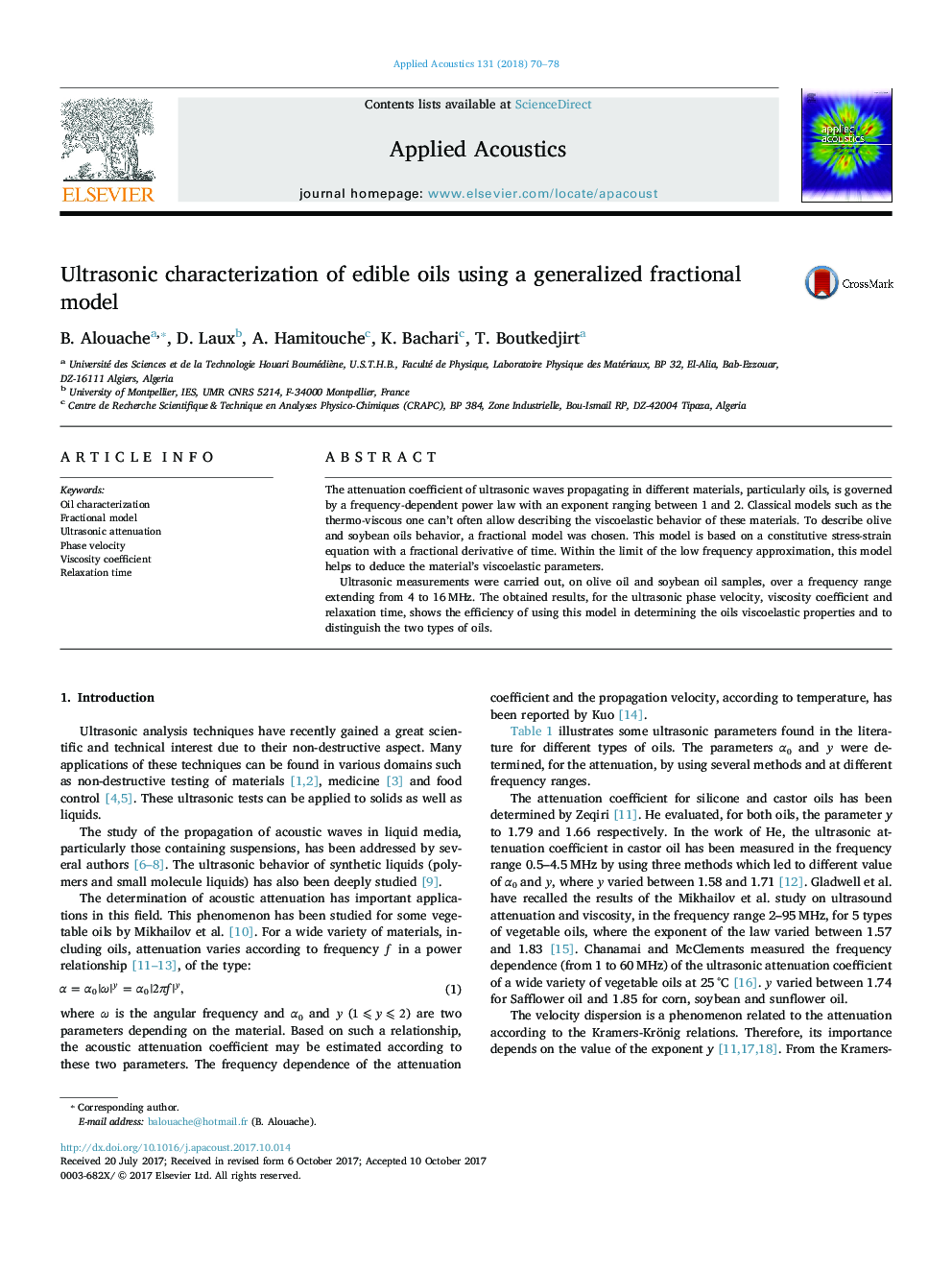 Ultrasonic characterization of edible oils using a generalized fractional model