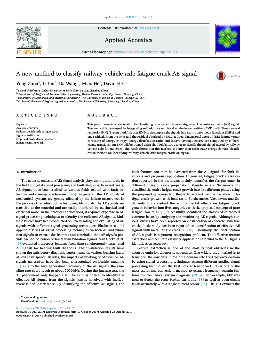 A new method to classify railway vehicle axle fatigue crack AE signal