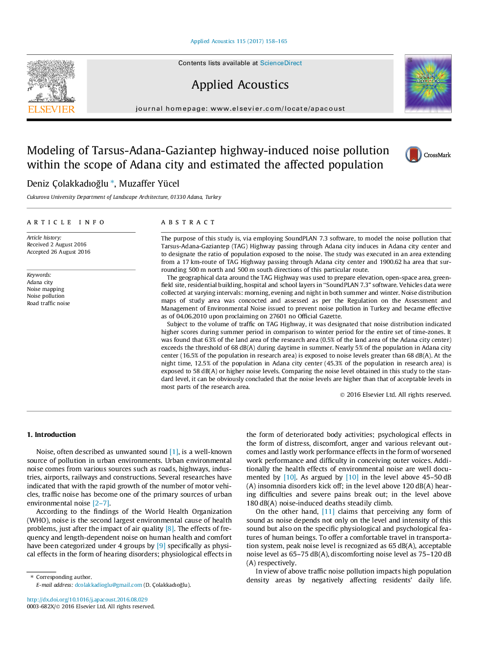 Modeling of Tarsus-Adana-Gaziantep highway-induced noise pollution within the scope of Adana city and estimated the affected population